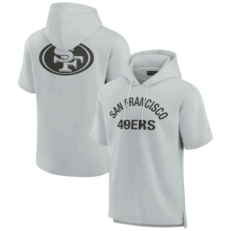 Men's San Francisco 49ers Gray Super Soft Fleece Short Sleeve Hoodie Men's San Francisco 49ers Gray Super Soft Fleece Short Sleeve Hoodie